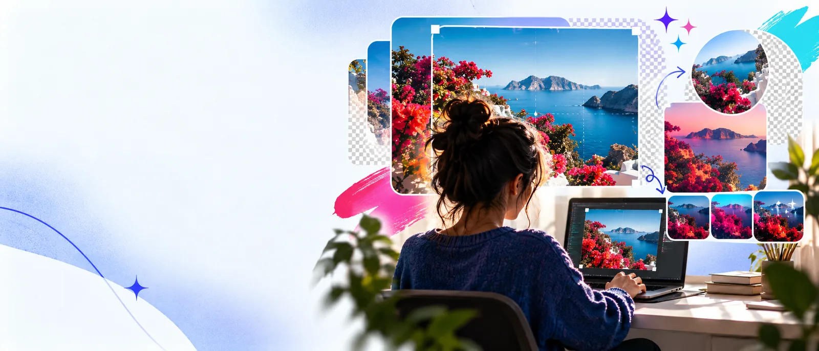 Kreativer Bildbearbeitungs-Arbeitsbereich auf Mobil- und Desktop-Bildschirmen